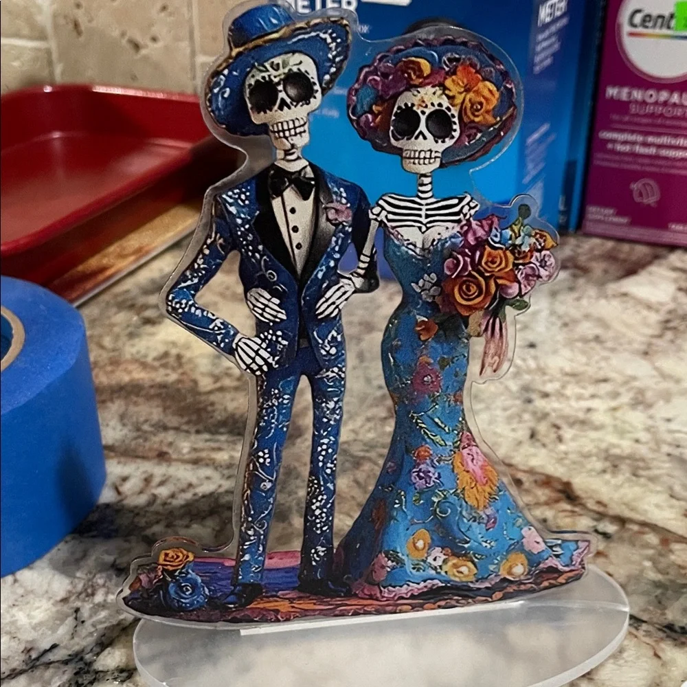 Elegant Blue Skeleton Couple Figurine